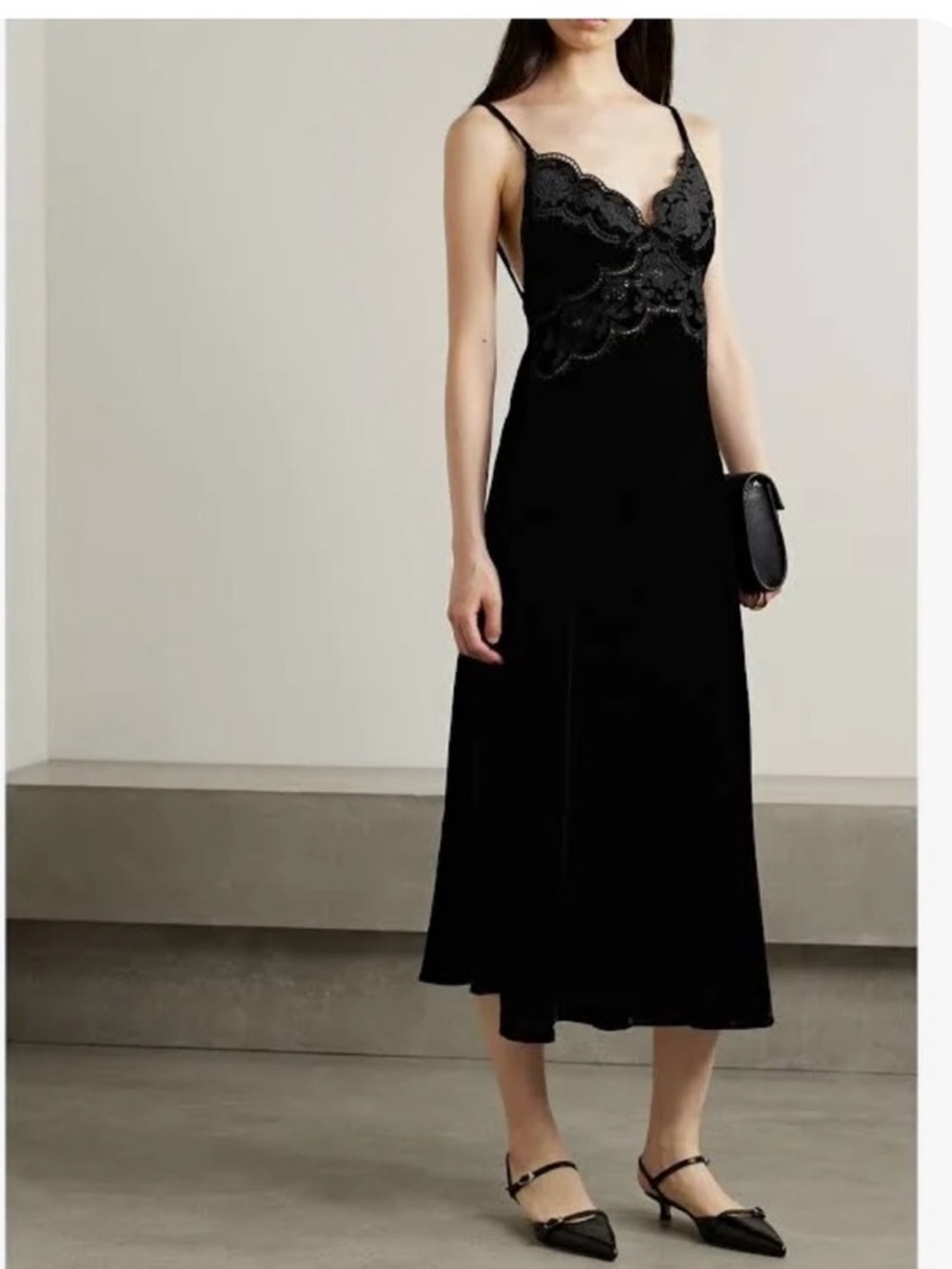 FARM Rio Richelieu Black Velvet Slip Dress Size XS